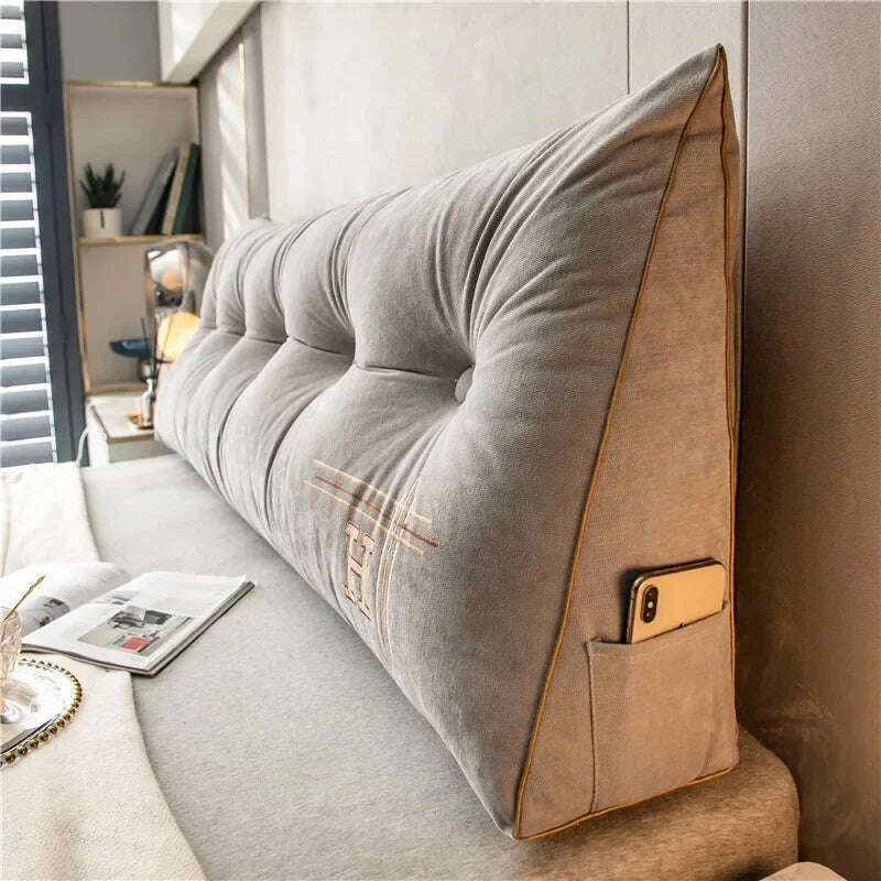 KIMLUD, New Arrival Bedside Cushion Nordic Removable Triangular Bed Backrests Large Pillows For Coussin Headboard Pillow Cushions, Gray / 60x50x20cm, KIMLUD APPAREL - Womens Clothes