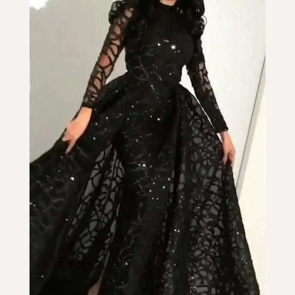 New Arrival Lace Evening Gown Black Sequin Ball Gown Elegant Long-sleeved Evening Dress for Ladies - KIMLUD