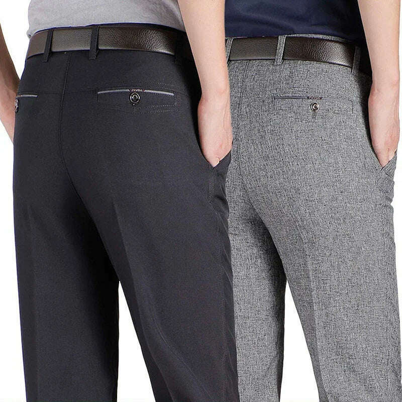 New Arrival Mens Casual Business Pants Men Mid Full Length Soft Trim Brand Trousers Regular Straight Black Grey Large Size 28-40 - KIMLUD