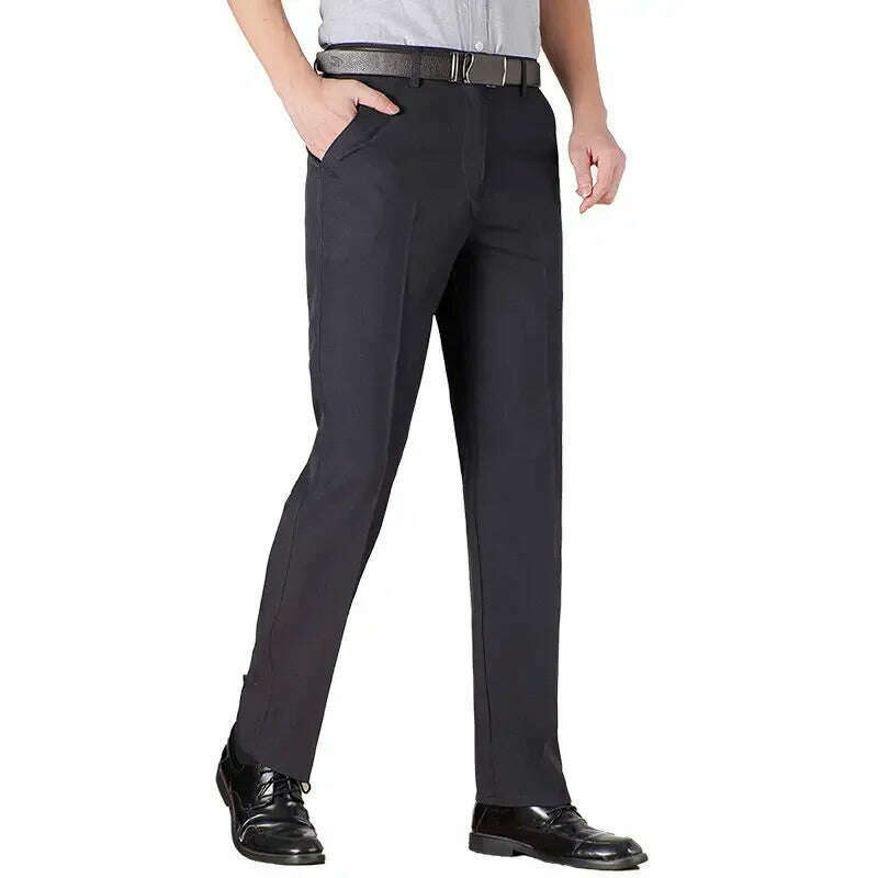 New Arrival Mens Casual Business Pants Men Mid Full Length Soft Trim Brand Trousers Regular Straight Black Grey Large Size 28-40 - KIMLUD