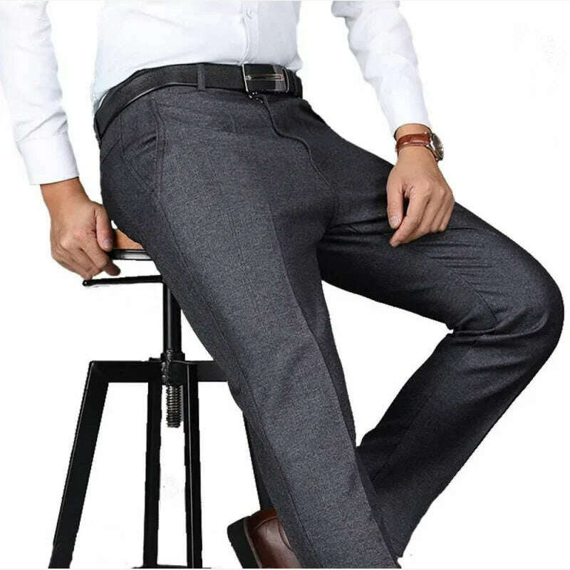 New Arrival Mens Casual Business Pants Men Mid Full Length Soft Trim Brand Trousers Regular Straight Black Grey Large Size 28-40 - KIMLUD