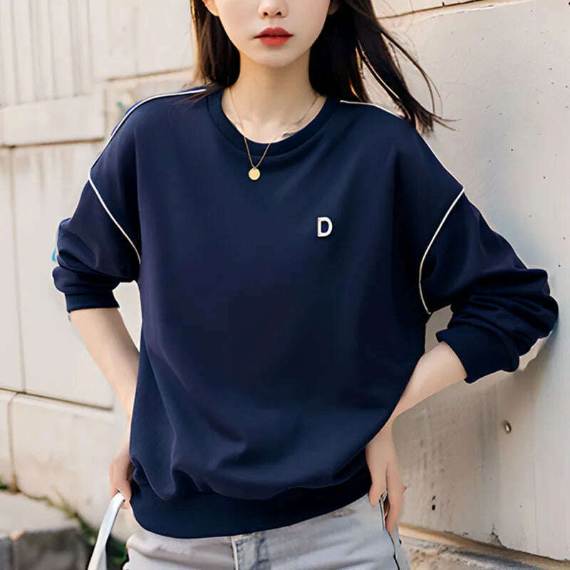 New Autumn Fashion Trend Patchwork Round Neck Loose and Versatile Casual Age Reducing Commuting Women's Long Sleeved Sweater - KIMLUD