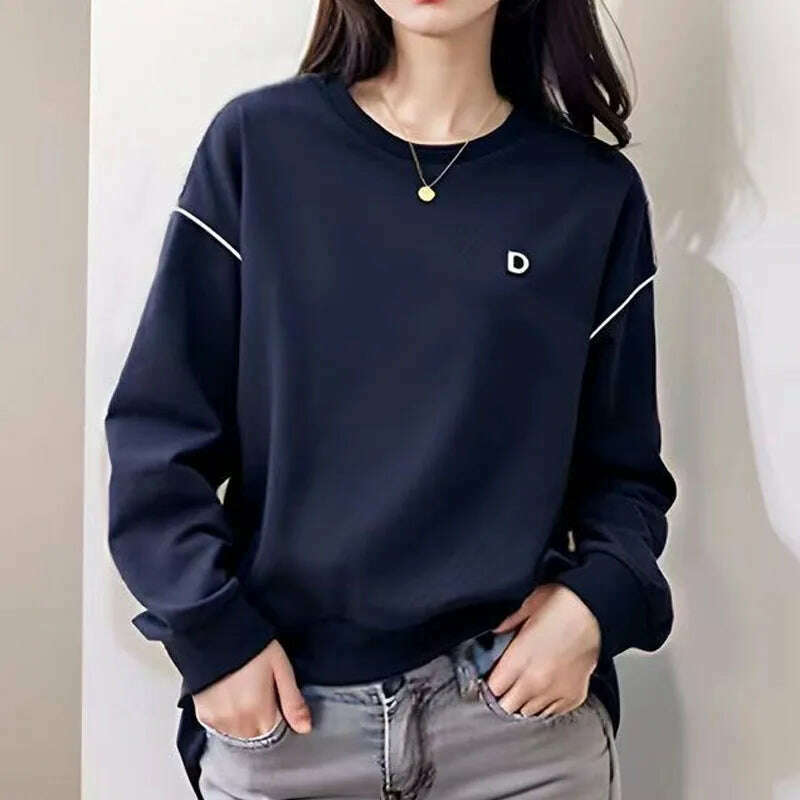 New Autumn Fashion Trend Patchwork Round Neck Loose and Versatile Casual Age Reducing Commuting Women's Long Sleeved Sweater - KIMLUD