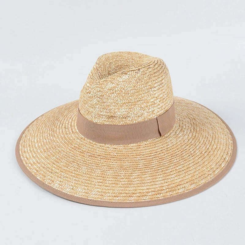 KIMLUD, New Belt Strap Straw Sun Hat For Women Fashion Vacation Beach UV Hats WideBrim Panama Hats Outdoor Wholesale, khaki, KIMLUD APPAREL - Womens Clothes