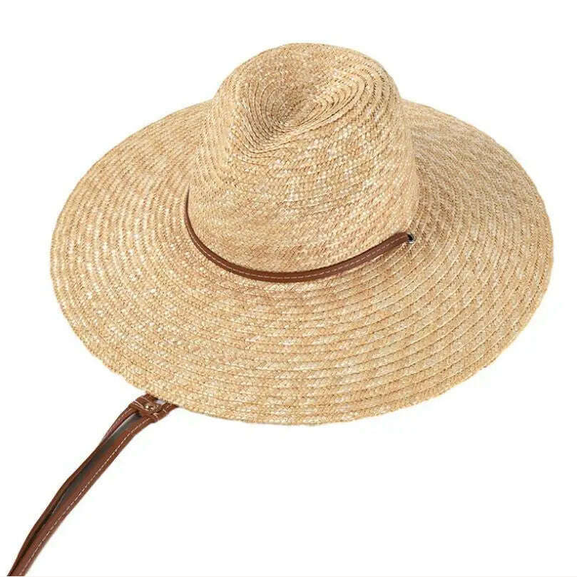 KIMLUD, New Belt Strap Straw Sun Hat For Women Fashion Vacation Beach UV Hats WideBrim Panama Hats Outdoor Wholesale, leather ribbon, KIMLUD APPAREL - Womens Clothes