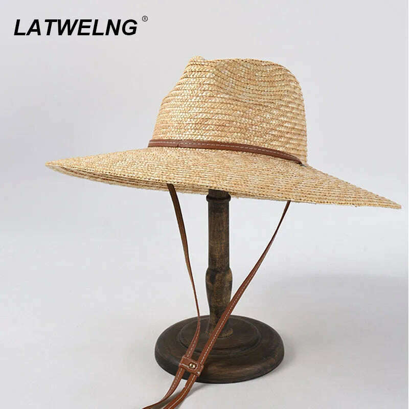 KIMLUD, New Belt Strap Straw Sun Hat For Women Fashion Vacation Beach UV Hats WideBrim Panama Hats Outdoor Wholesale, KIMLUD Womens Clothes