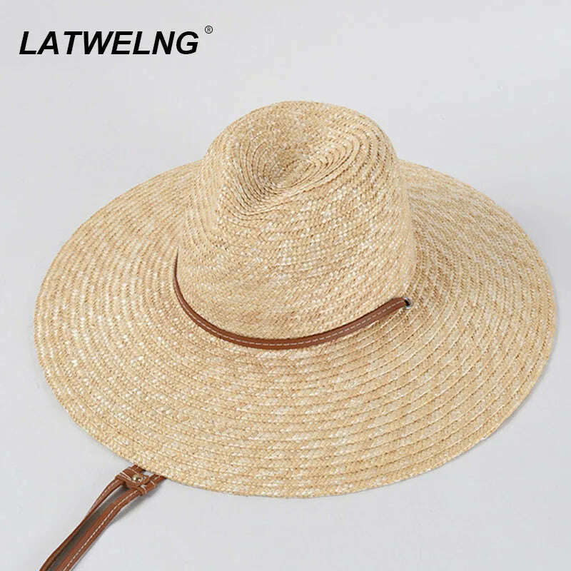 KIMLUD, New Belt Strap Straw Sun Hat For Women Fashion Vacation Beach UV Hats WideBrim Panama Hats Outdoor Wholesale, KIMLUD Womens Clothes