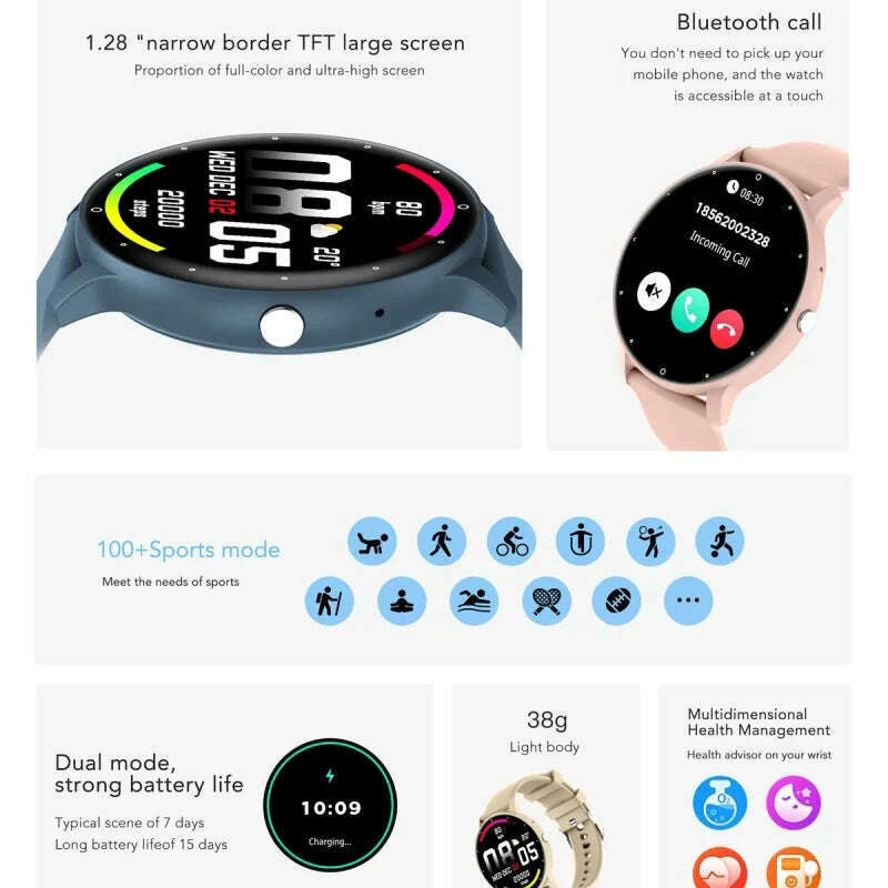 KIMLUD, New Bluetooth Call Smart Watch Men Fitness Tracker Heart Rate Sleep Monitoring Sport Waterproof Smartwatch Women For Android IOS, KIMLUD Womens Clothes