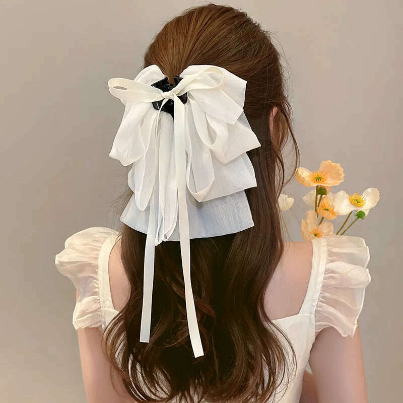 KIMLUD, New Bow Floating Ribbon Grip Clip Girls Elegant Ponytail Braid Claw Clip Retro Luxury Female Hair Card Hair Accessories, 2, KIMLUD APPAREL - Womens Clothes