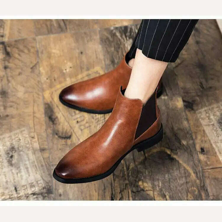 KIMLUD, New Brown Chelsea Boots for Men Black Business Handmade Men&#39;s Short Boots Round Toe Slip-On Ankle Boots Free Shipping, KIMLUD Womens Clothes