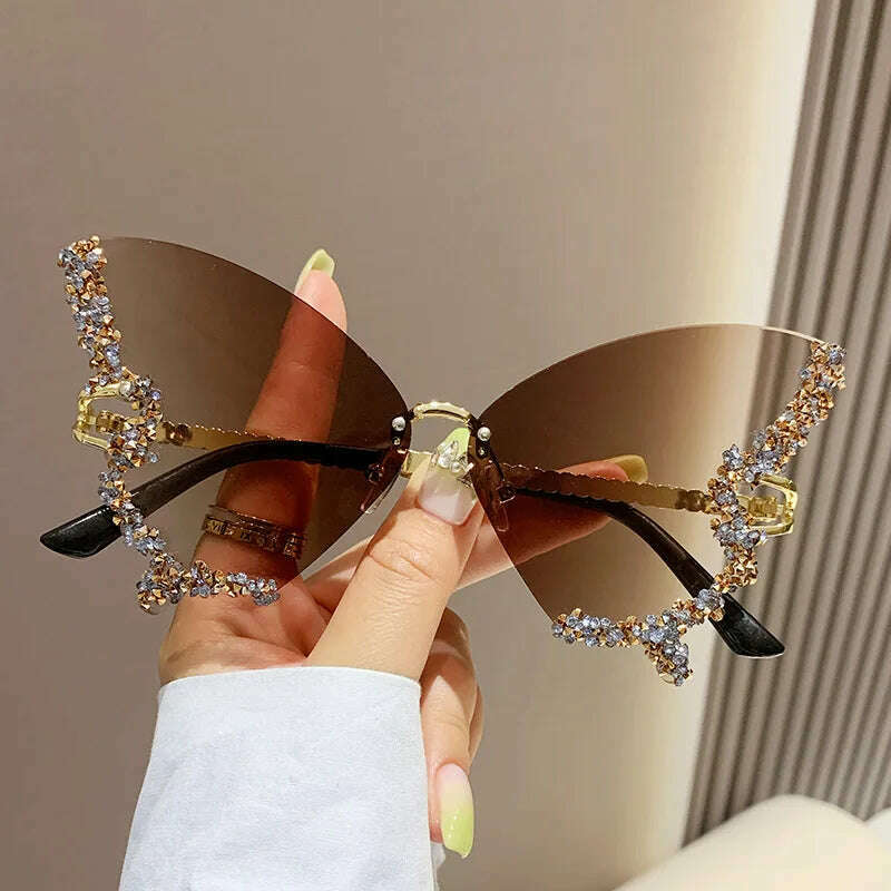 KIMLUD, New butterfly shape diamond rimless fashion sunglasses personality exaggerated cool tide men and women models sunglasses, KIMLUD Womens Clothes