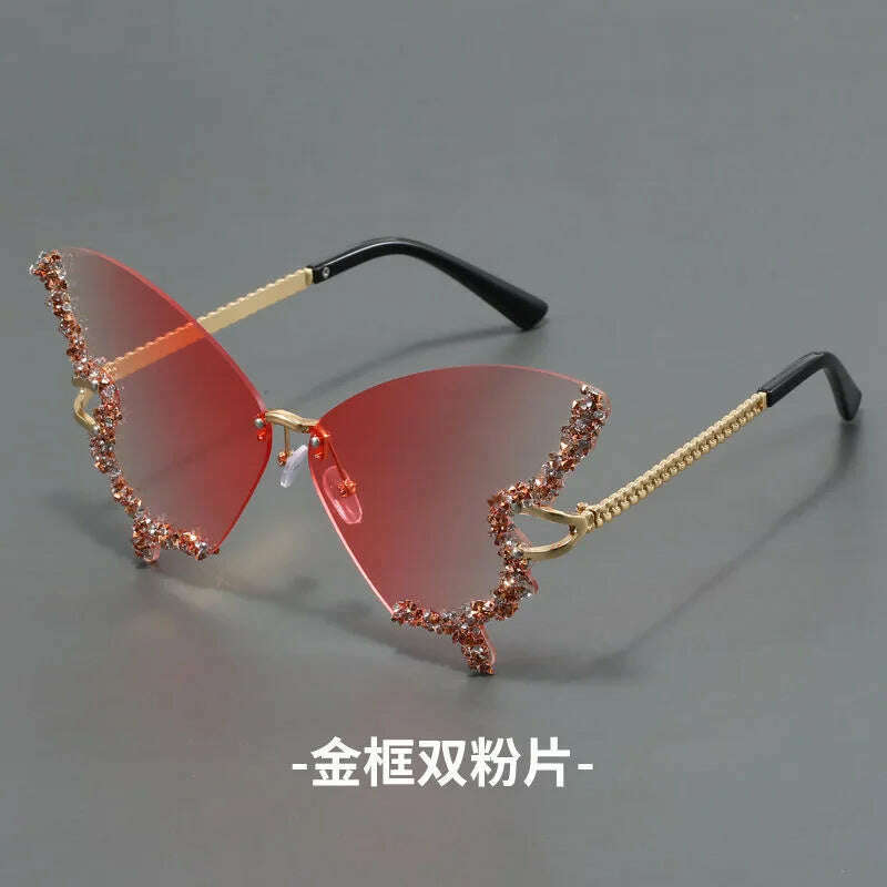 KIMLUD, New butterfly shape diamond rimless fashion sunglasses personality exaggerated cool tide men and women models sunglasses, 5 / Gold, KIMLUD APPAREL - Womens Clothes