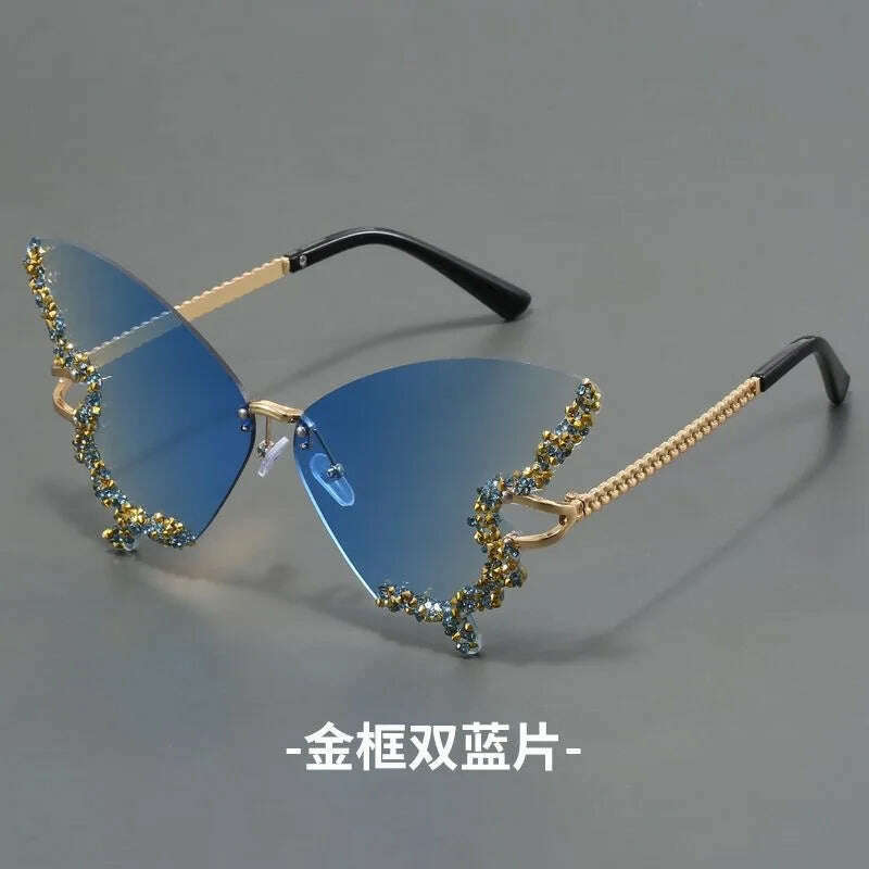 KIMLUD, New butterfly shape diamond rimless fashion sunglasses personality exaggerated cool tide men and women models sunglasses, 6 / Gold, KIMLUD APPAREL - Womens Clothes