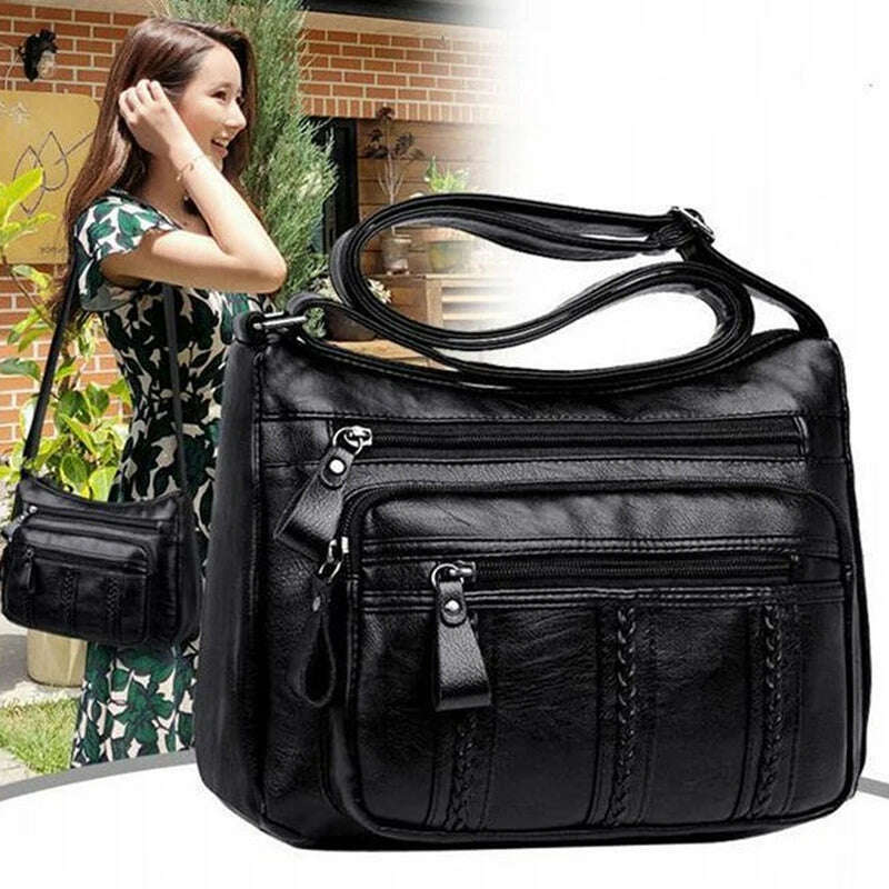 New Casual Female Bag Soft PU Leather Shoulder High-quality Multi-pocket Shoulder Bag Solid Color Ladies Crossbody Bag - KIMLUD