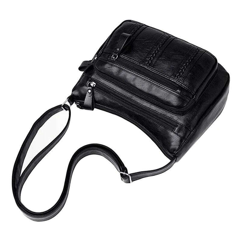 KIMLUD, New Casual Female Bag Soft PU Leather Shoulder High-quality Multi-pocket Shoulder Bag Solid Color Ladies Crossbody Bag, Black, KIMLUD APPAREL - Womens Clothes