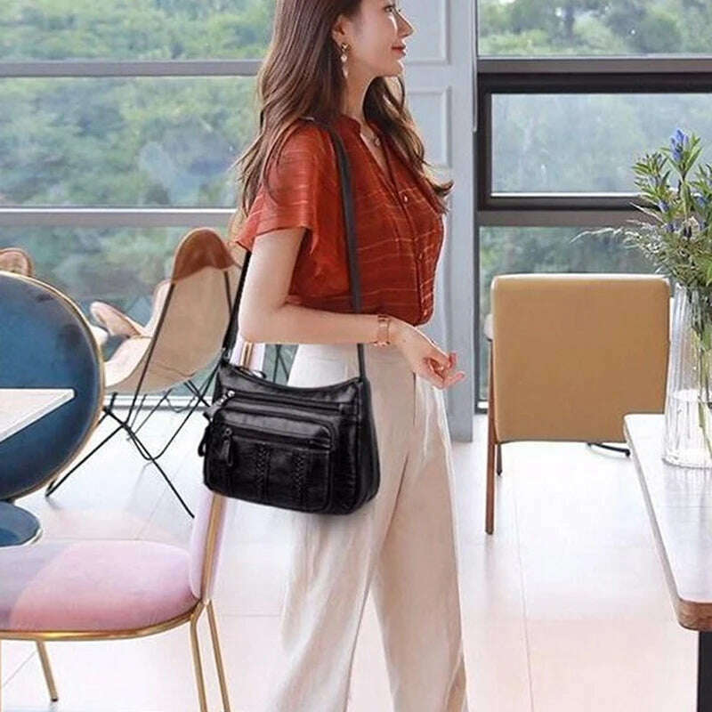 New Casual Female Bag Soft PU Leather Shoulder High-quality Multi-pocket Shoulder Bag Solid Color Ladies Crossbody Bag - KIMLUD