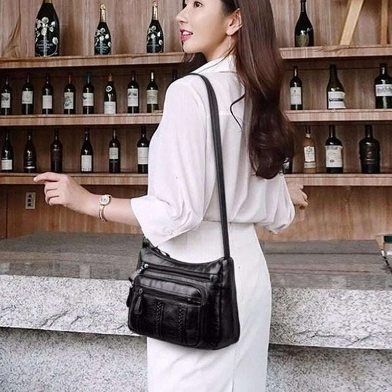 New Casual Female Bag Soft PU Leather Shoulder High-quality Multi-pocket Shoulder Bag Solid Color Ladies Crossbody Bag - KIMLUD