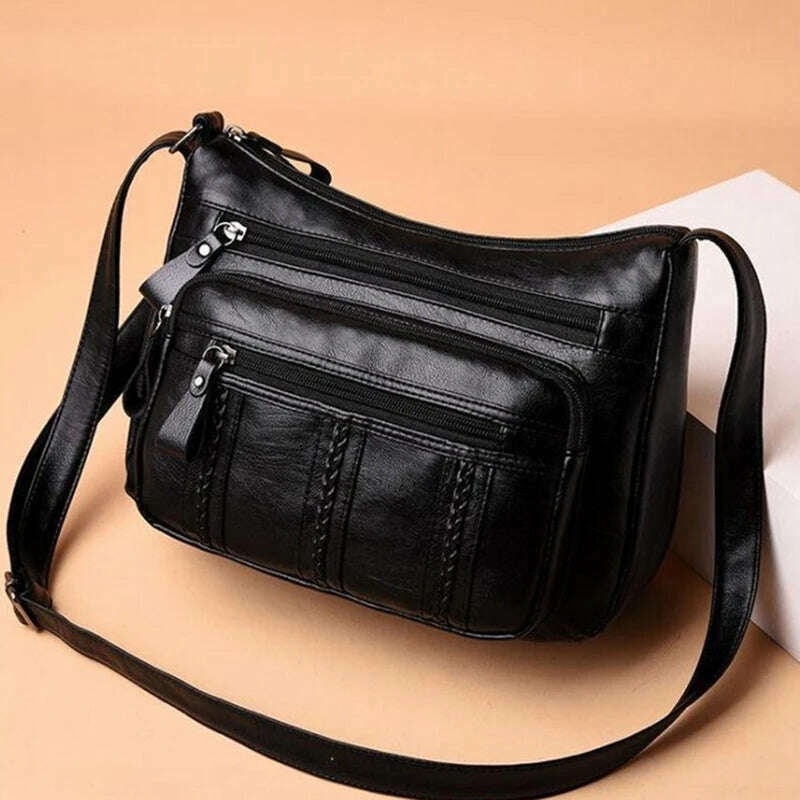 New Casual Female Bag Soft PU Leather Shoulder High-quality Multi-pocket Shoulder Bag Solid Color Ladies Crossbody Bag - KIMLUD