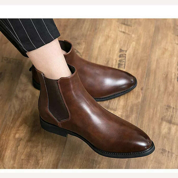 KIMLUD, New Chelsea Boots Men Shoes PU Brown Fashion Versatile Business Casual British Style Street Party Wear Classic Ankle Boots, KIMLUD Womens Clothes