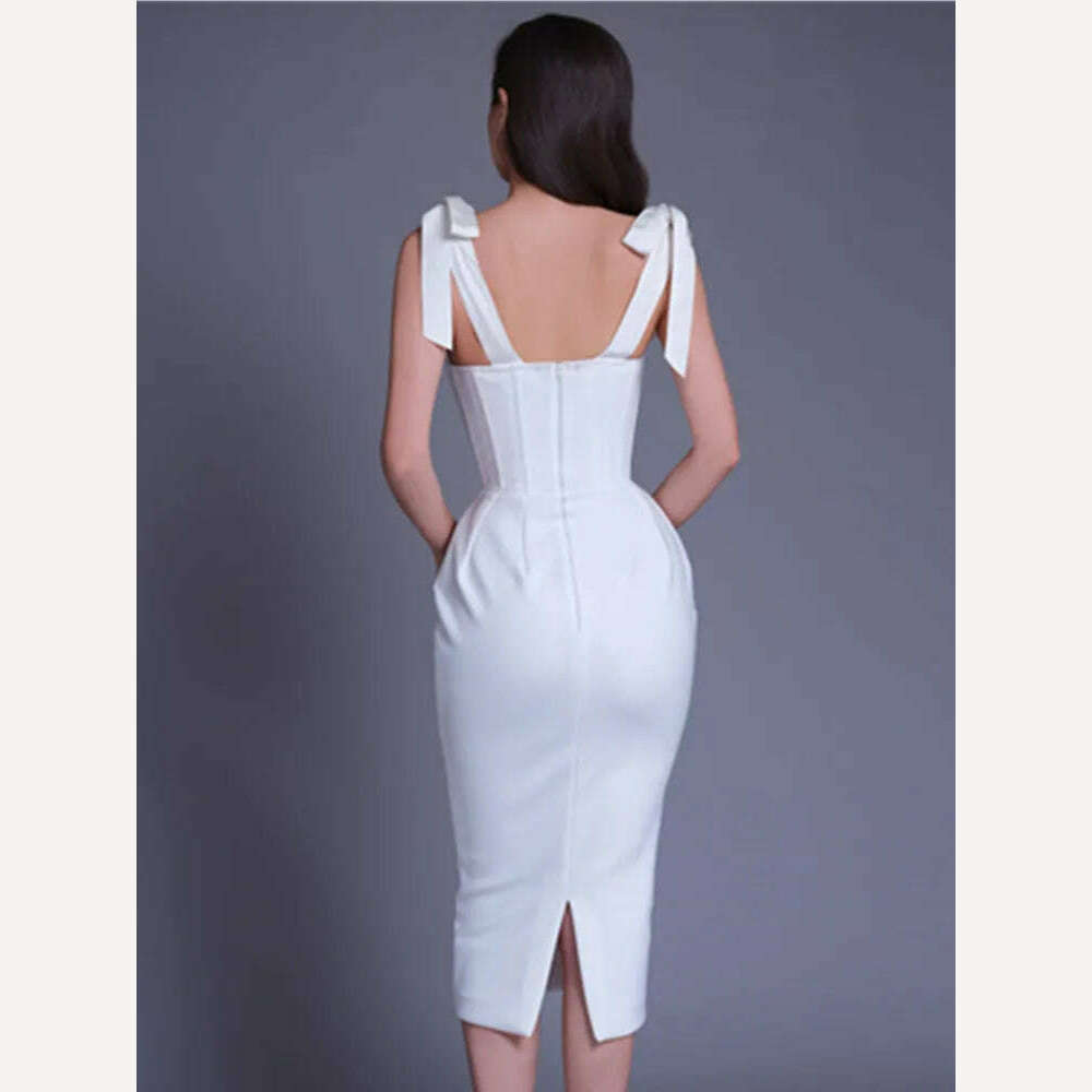 KIMLUD, New Chic Women Summer Sexy Backless Split White Beige Midi Bodycon Bandage Dress 2023 Elegant Evening Party Dress Vestido, KIMLUD Womens Clothes