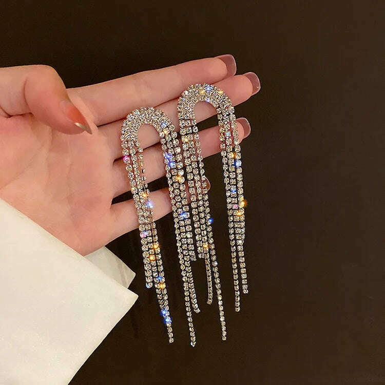 KIMLUD, New Classic Shiny Crystal Earrings Ladies Exaggerated Long Earrings Tassels Rhinestone Earrings Fashion Korean Earrings Jewelry, 03, KIMLUD APPAREL - Womens Clothes