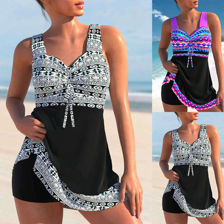 KIMLUD, New Comfortable Summer Women's White Geometric Pattern Printed Sexy and Fashionable Vacation Beach Swimsuit S-6XL, KIMLUD Womens Clothes