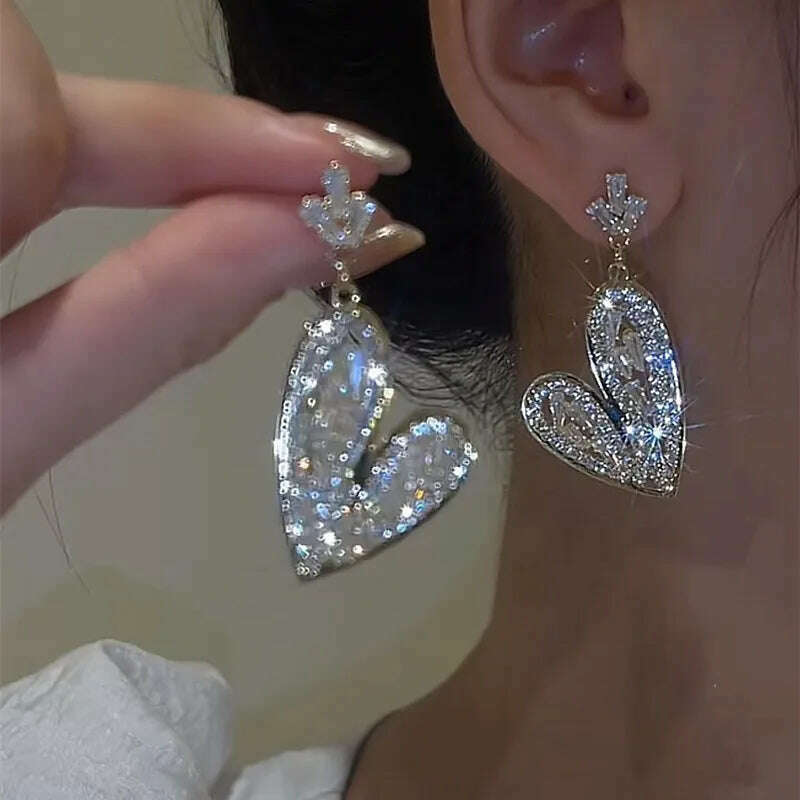 New Crystal Drop Earrings with Bling Bling Cubic Zirconia Temperament Women Earrings High Quality Silver Color Trendy Jewelry - KIMLUD