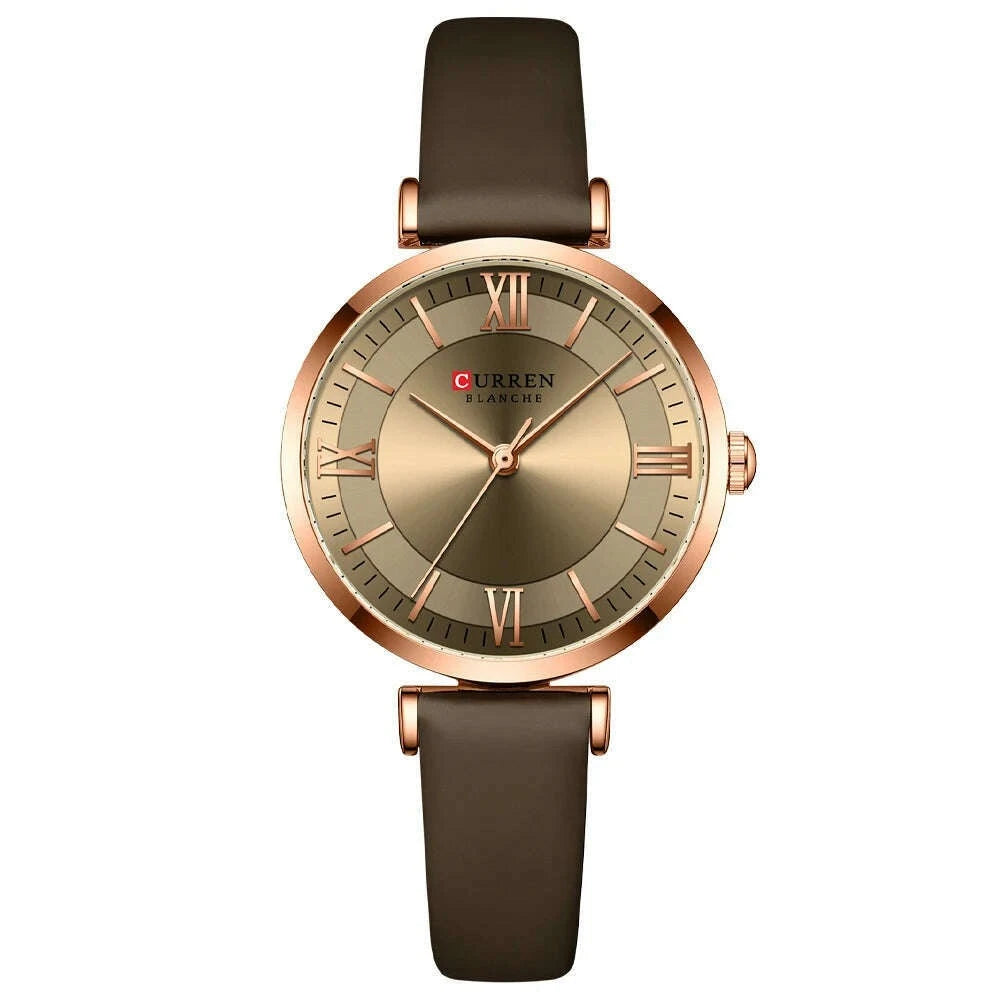 KIMLUD, NEW CURREN Watches Women's Quartz Leather Wrsitwatches Fashionable Classic Clock Montre femme, coffee, KIMLUD APPAREL - Womens Clothes