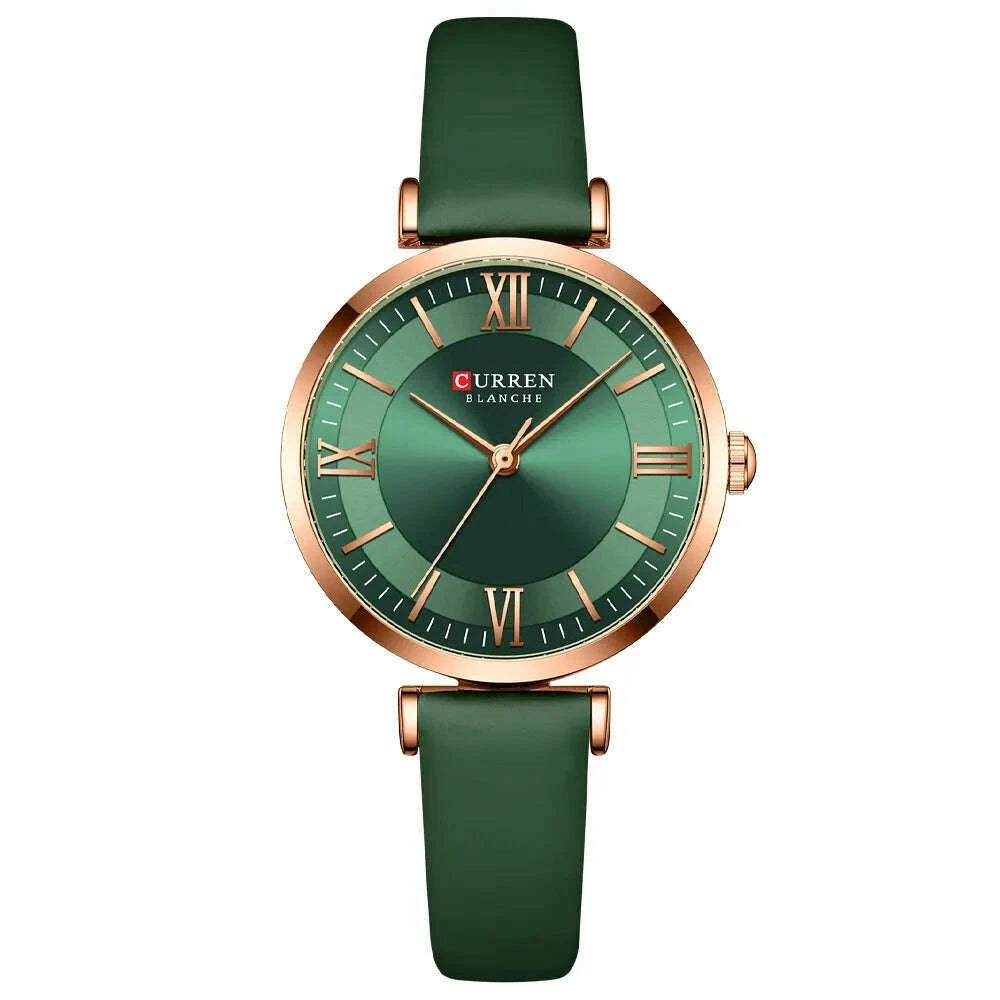 KIMLUD, NEW CURREN Watches Women's Quartz Leather Wrsitwatches Fashionable Classic Clock Montre femme, green, KIMLUD APPAREL - Womens Clothes