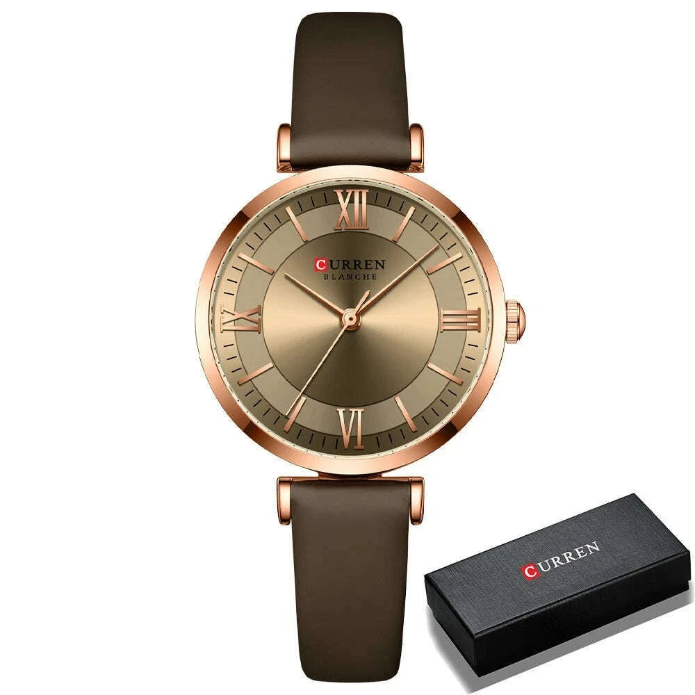 KIMLUD, NEW CURREN Watches Women's Quartz Leather Wrsitwatches Fashionable Classic Clock Montre femme, coffee box, KIMLUD APPAREL - Womens Clothes