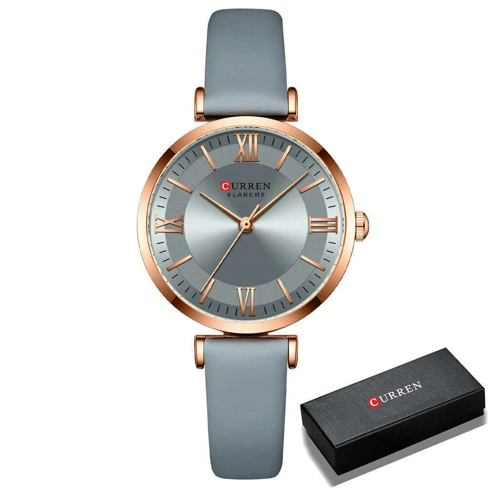 KIMLUD, NEW CURREN Watches Women's Quartz Leather Wrsitwatches Fashionable Classic Clock Montre femme, blue box, KIMLUD APPAREL - Womens Clothes