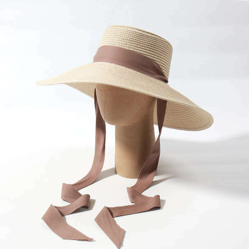 KIMLUD, New Desige Large Brim Beach Hats For Women Floppy Summer Sun Hats With Neck Strap Vacation Oversized Sunshade Hat Foldable, KIMLUD Womens Clothes