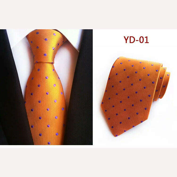 KIMLUD, New Design Fashion Necktie Orange White Blue Polka Dot Ties for Man Business Wedding Formal NeckTie 8cm Silk Dress Gift Gravata, A01, KIMLUD APPAREL - Womens Clothes