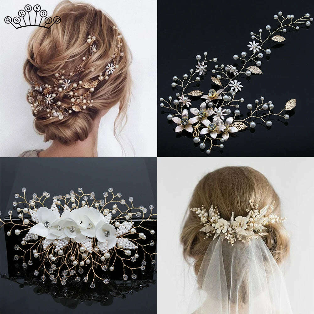 New Design Handmade Crystal Wedding Hair Accessories Tiara Headband Headpiece Simulated Pearl Bridal Hair Jewelry - KIMLUD