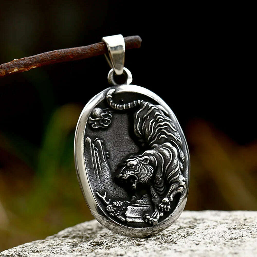 KIMLUD, New Design Stainless Steel Tiger Pendant Necklace For Men Punk Domineering Animal Necklaces Fashion Creative Jewelry Wholesale, No Chain, KIMLUD APPAREL - Womens Clothes