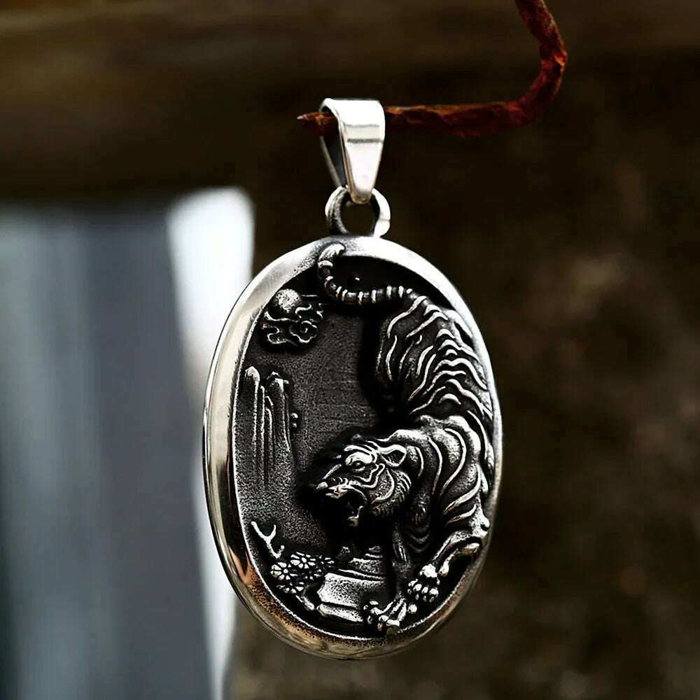 New Design Stainless Steel Tiger Pendant Necklace For Men Punk Domineering Animal Necklaces Fashion Creative Jewelry Wholesale - KIMLUD