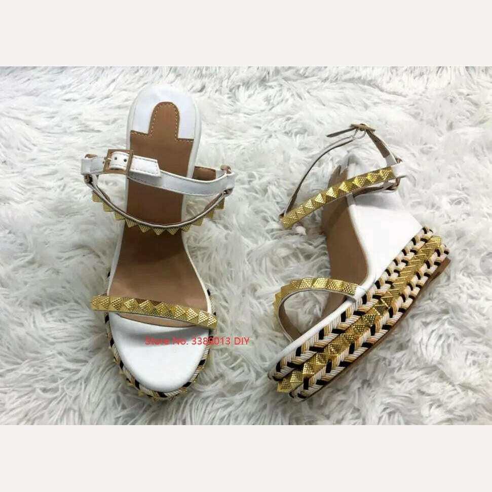 New Designer Thick Platform Women High Heel Wedges Gladiator Sandals Women Wedge Heeled Rivet One Belt Sandalias Mujer - KIMLUD