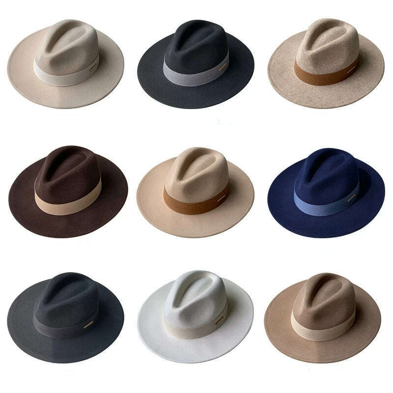 New Fall Winter Flat Woollen Top Hat Unisex Wide Brimmed Hat Fashion Classic Diverse Styles Adjustable Hat Circumference Big Hat - KIMLUD