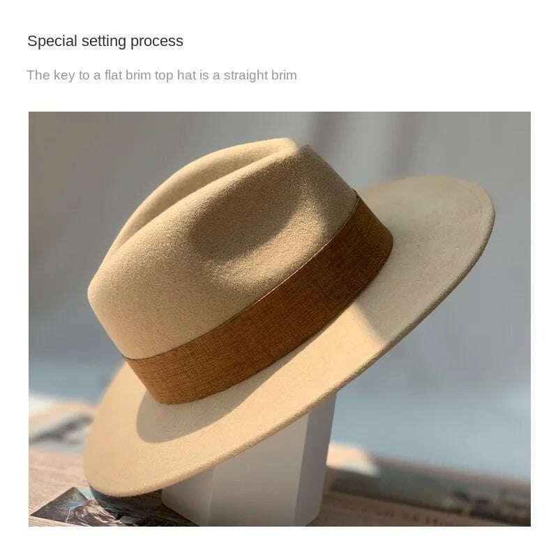 New Fall Winter Flat Woollen Top Hat Unisex Wide Brimmed Hat Fashion Classic Diverse Styles Adjustable Hat Circumference Big Hat - KIMLUD