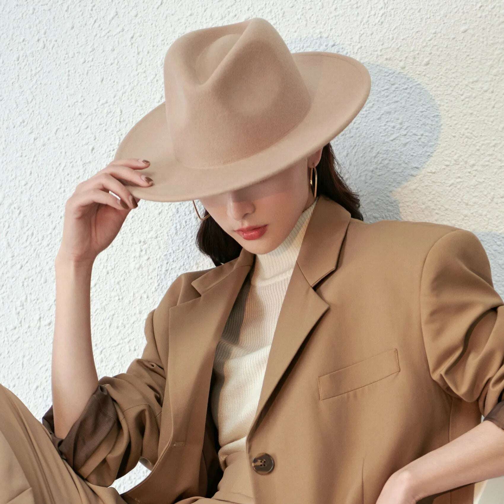 KIMLUD, New Fall Winter Flat Woollen Top Hat Unisex Wide Brimmed Hat Fashion Classic Diverse Styles Adjustable Hat Circumference Big Hat, Camel without Ribbon / M 54-57cm / China, KIMLUD APPAREL - Womens Clothes