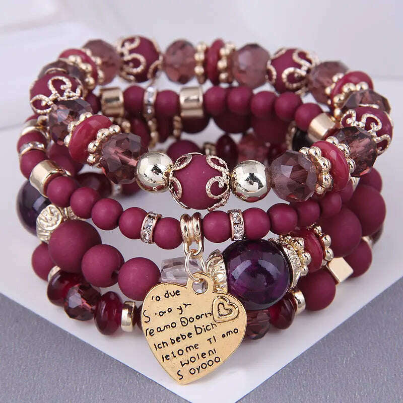 New Fashion Heart Charm Beaded Bracelets Set Women Multi colors Stone Boho Bracelet Resin Beads Bracelets For Women Bijoux - KIMLUD