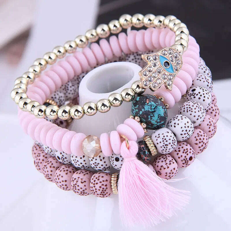 New Fashion Heart Charm Beaded Bracelets Set Women Multi colors Stone Boho Bracelet Resin Beads Bracelets For Women Bijoux - KIMLUD