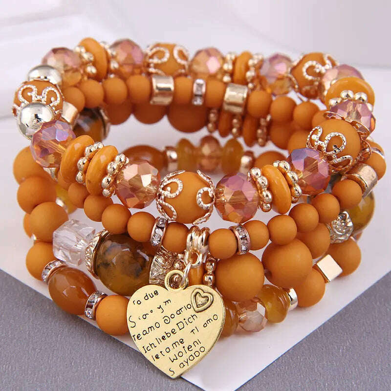 New Fashion Heart Charm Beaded Bracelets Set Women Multi colors Stone Boho Bracelet Resin Beads Bracelets For Women Bijoux - KIMLUD