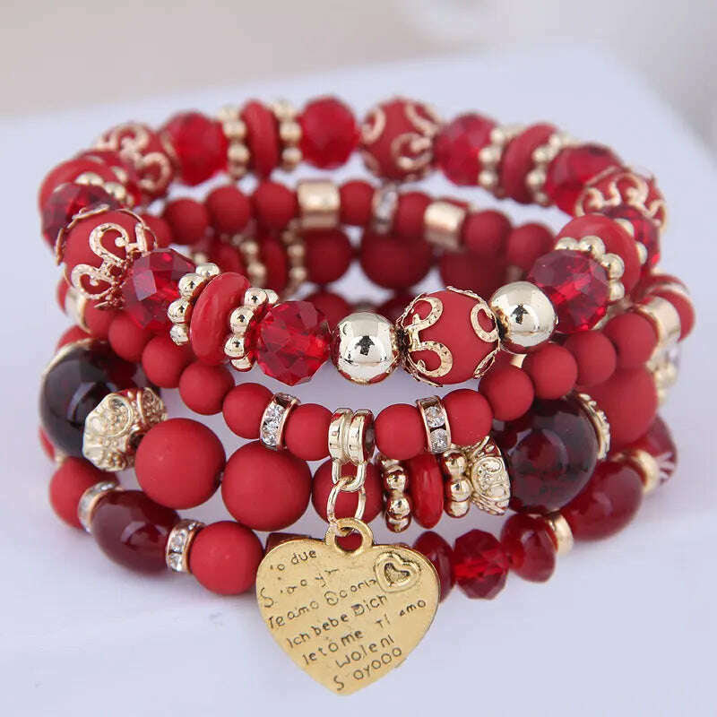 New Fashion Heart Charm Beaded Bracelets Set Women Multi colors Stone Boho Bracelet Resin Beads Bracelets For Women Bijoux - KIMLUD