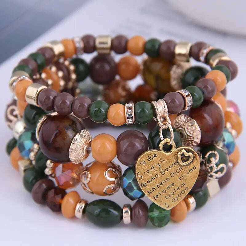 New Fashion Heart Charm Beaded Bracelets Set Women Multi colors Stone Boho Bracelet Resin Beads Bracelets For Women Bijoux - KIMLUD