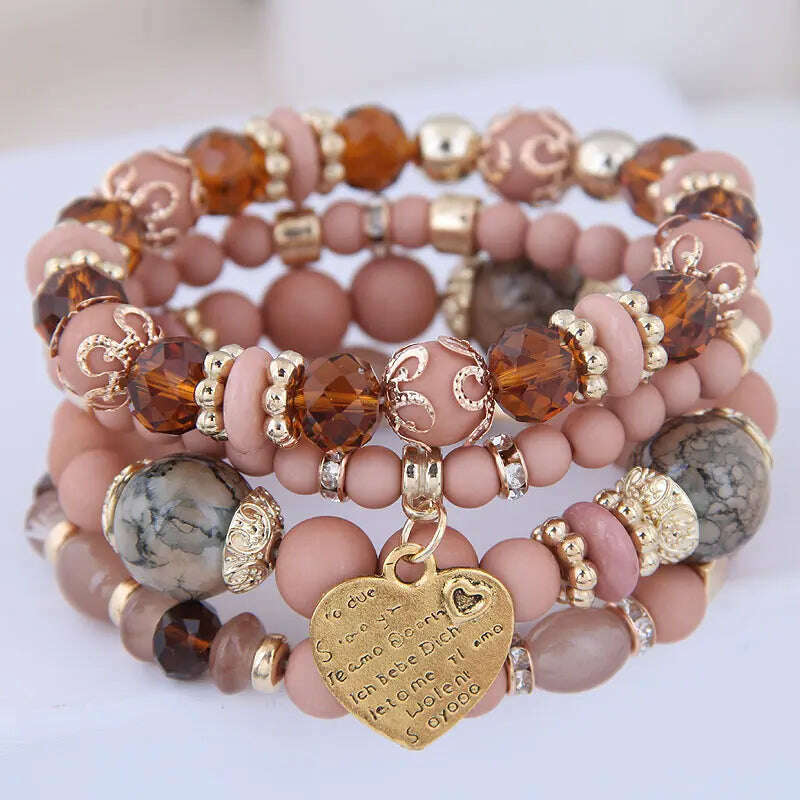 New Fashion Heart Charm Beaded Bracelets Set Women Multi colors Stone Boho Bracelet Resin Beads Bracelets For Women Bijoux - KIMLUD