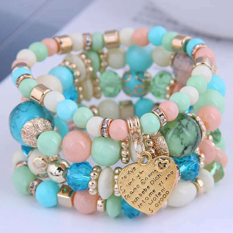 New Fashion Heart Charm Beaded Bracelets Set Women Multi colors Stone Boho Bracelet Resin Beads Bracelets For Women Bijoux - KIMLUD