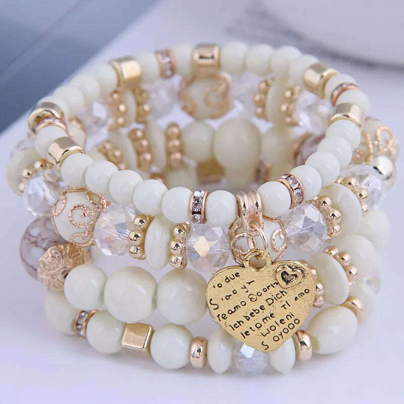 New Fashion Heart Charm Beaded Bracelets Set Women Multi colors Stone Boho Bracelet Resin Beads Bracelets For Women Bijoux - KIMLUD