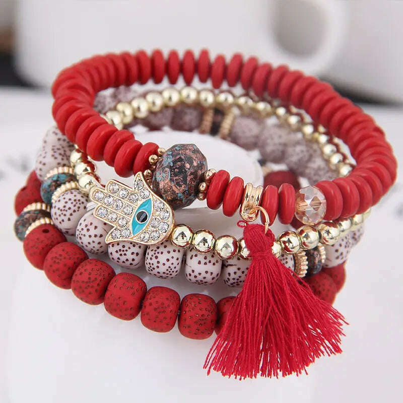 New Fashion Heart Charm Beaded Bracelets Set Women Multi colors Stone Boho Bracelet Resin Beads Bracelets For Women Bijoux - KIMLUD