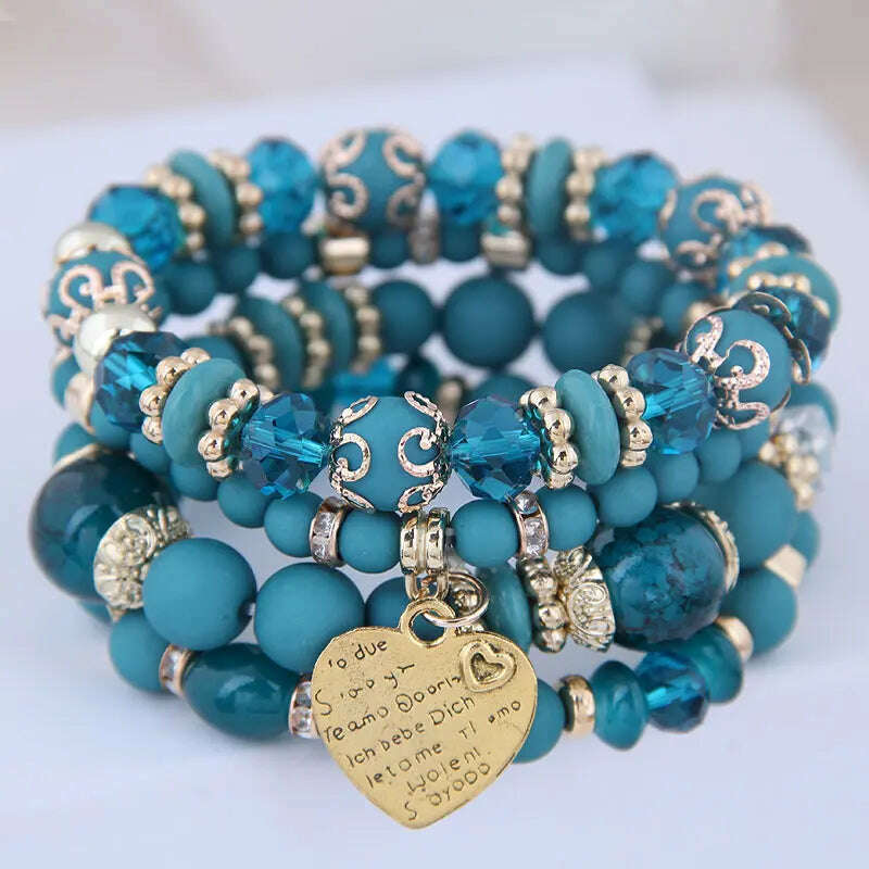 KIMLUD, New Fashion Heart Charm Beaded Bracelets Set Women Multi colors Stone Boho Bracelet Resin Beads Bracelets For Women Bijoux, color 3 / China / 17cm, KIMLUD APPAREL - Womens Clothes